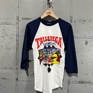 Size M  1980s Talladega nascar USA raglan graphic t shirt 