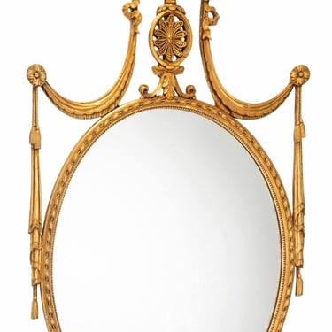 Large Antique Adam Style Regency Era Carved Giltwood Wall Mirror Early 19th Century 