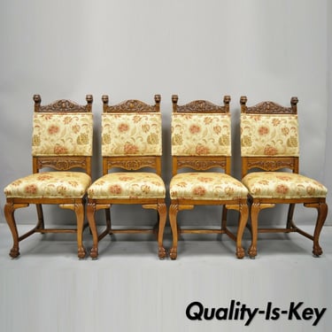Set of 4 Antique Carved Oak Victorian Lion Head Renaissance Revival Dining Chair