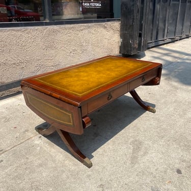 Age of Mahogany | Leather Top Drop Leaf Coffee Table