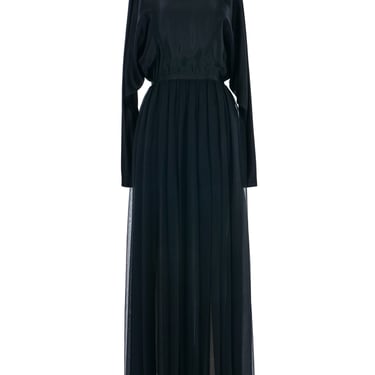 1980s Galanos Black Satin And Silk Chiffon Gown