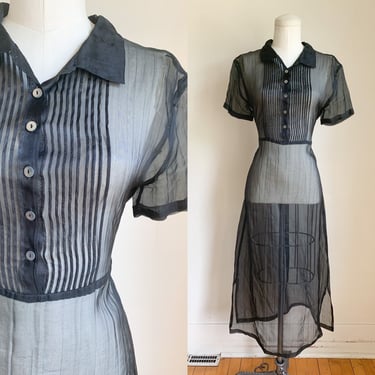 Vintage 1990s does 50s Black Sheer Dress / S 