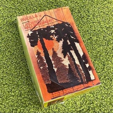 Vintage Latch Hook Kit Retro 1980s Bohemian + Bucilla + Woodlands at Sunrise #12813 + Rug or Wall + Deadstock + Boho Fiber Art + Decor 