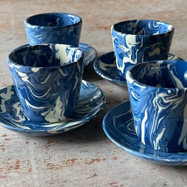 Blue Marbled Espresso Cup Set