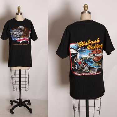 1992 Single Stitch Wabash Valley Terre Haute Indiana Black Short Sleeve American Eagle Harley Davidson Biker T Shirt by Harley Davidson -M 