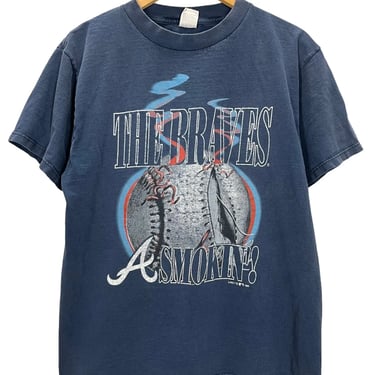 Vintage 90's Atlanta Braves Smokin! Faded Blue T-Shirt Fits Medium