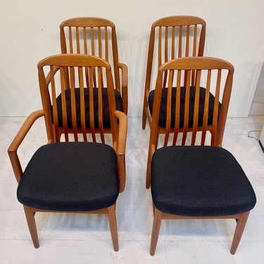 Set of 4 Vintage Teak Dining Chairs with Upholstered Seats // Mid Century Modern 