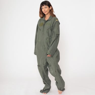 Army Coveralls 90s Green Military Jumpsuit Flight Suit Boilersuit Long Sleeve Boiler Suit Workwear Vintage 1990s Mens Extra Large xl 46L 