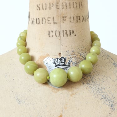 vintage light chartreuse green necklace • round beaded natural stone adjustable length necklace 