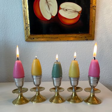 Small Brass Candle Holder Lot of 5 | 5 Vintage Brass Candlestick Holder | Silver Toned Brass Candle Holder 