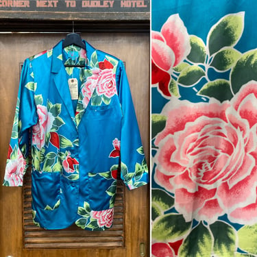 Vintage 1980’s Kenzo Satin Floral New Wave Blazer Jacket, 80’s Blazer, Tropical Flowers, Vintage Sport Coat, Vintage Clothing 