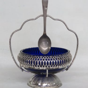 Mayell and Co Queen Anne Silver Plated Blue Jam Sugar Bowl Dish and Spoon 3219B