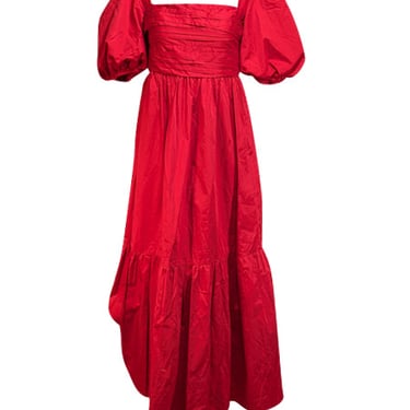 Self-Portrait - Red Cotton Puff Sleeve Midi Dress Sz 6