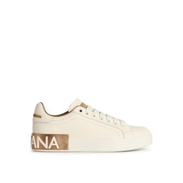 Dolce & Gabbana White And Gold Leather Portofino Sneakers Women