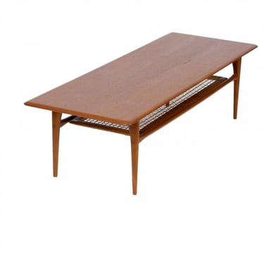 1960s Danish Coffee Table with Cane Shelf