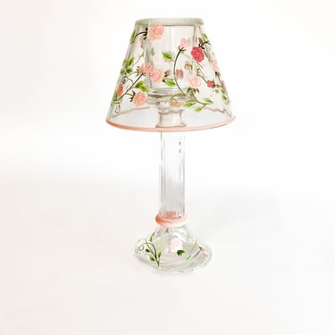 Vintage Pink Rose Glass Tea Candle Lamp