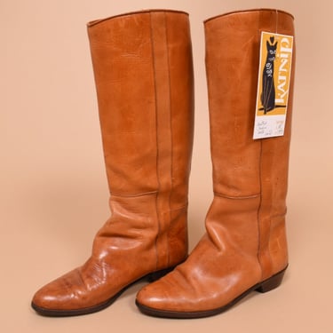 Brown Tall Leather Riding Boots By Pedag Leather, W7.5