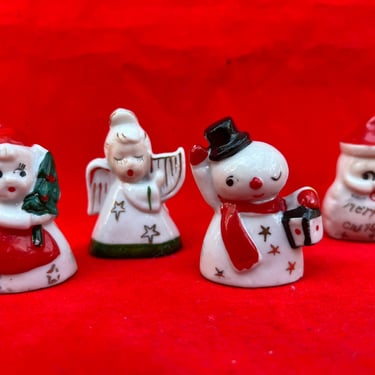 Commodore Christmas place cards 1950s Japan snowman santa angel and elf card holder set 