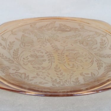 Jeannette Glass Floragold Louisa Marigold Floral Square Plate 3349B