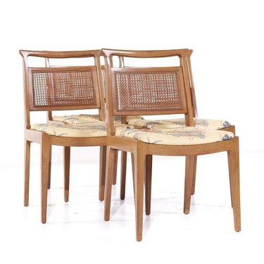 Mount Airy Janus Mid Century Walnut and Cane Dining Chairs - Set of 4 - mcm 