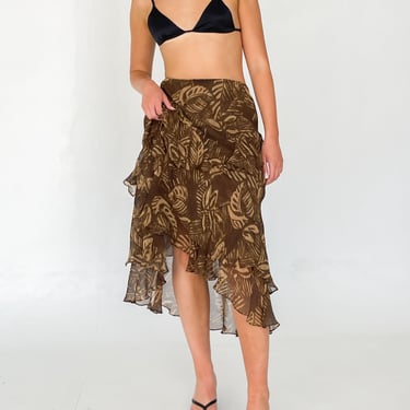 Ralph Lauren Leaf Print Silk Ruffle Skirt (L)