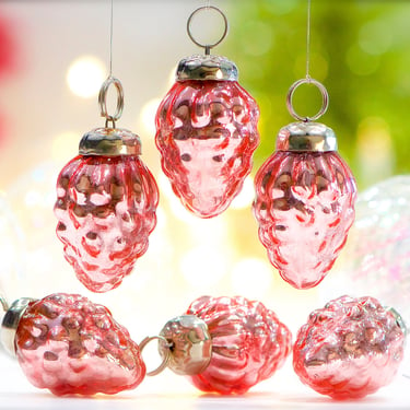 VINTAGE: 5pc - Small Thick Mercury Glass Pink Pinecone Ornaments - Mid Weight Kugel Style Ornaments - Unique Find - SKU 34 