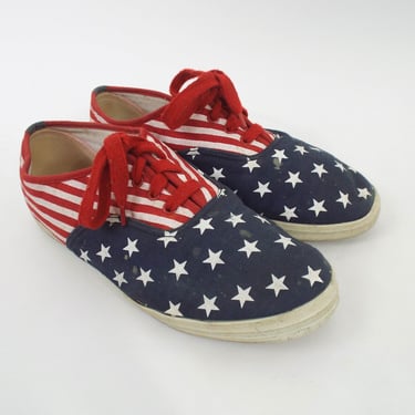 Vintage 90s American Flag Print Plimsolls --  Size 8.5 