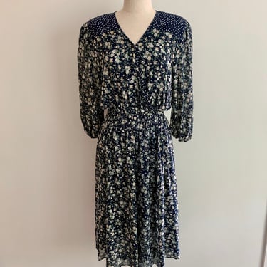 Diane Fres silk navy floral/dot  dress-size 1 petite 