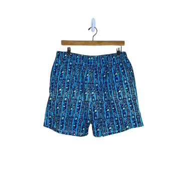 Vintage 90's Men's Morro Bay Neon Green Blue Swim Trunks, Size XL 