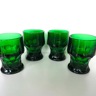 Set of 4 Anchor Hocking Georgian Honeycomb Glass Tumblers in Emerald Green, Vintage 1950s Christmas Colored Bar Glasses 