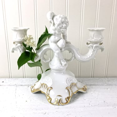 Hutschenreuther cherub double candleholder - fine vintage porcelain 