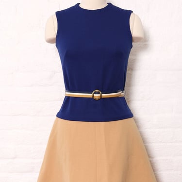 Cobalt and Camel Mod Scooter Dress S