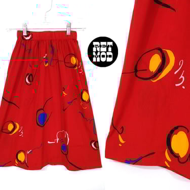 Fantastic Vintage 80s Red Abstract Geometric Miro Style A-Line Skirt 