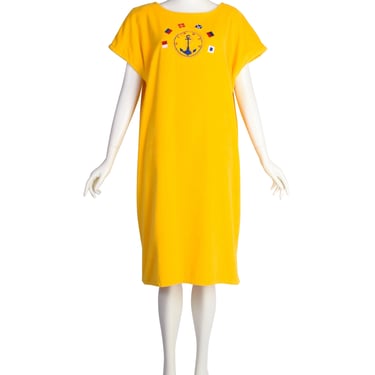 Hermes Vintage Bright Yellow Embroidered Anchor Flag Terrycloth Beach Dress