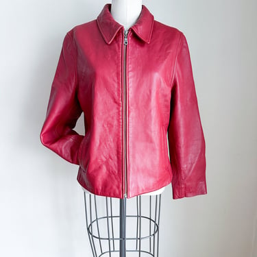 Vintage 1990s Red Leather Jacket / Coat // size S-M 