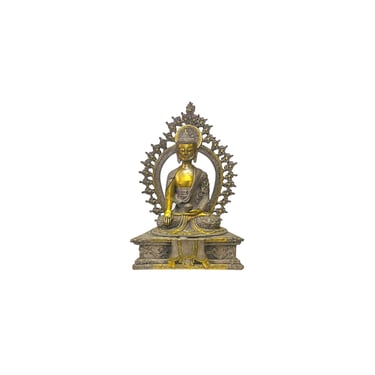Distressed Pewter Copper Color Metal Sitting Shakyamuni Statue ws3782E 
