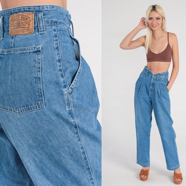 Pleated Mom Jeans 26 --- 90s Jeans High Waisted Denim Pants Tapered 1990s Vintage Blue Paper Bag Jeans Small 