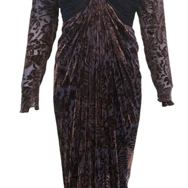 Oscar de la Renta  80s Mauve Cut Velvet  Deco  Floral Pattern Gown