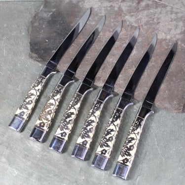 Set of 6 Vintage Carvel Hall Briddell Steak Knives | Stainless Overlay with Floral Design | Elegant Tableware | Bixley Shop 