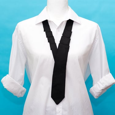 Vintage 1980s Upcycled Black Skinny Necktie | 80s New Wave 