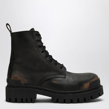 Balenciaga Black/Brown Lace-Up Boot With Worn Effect Men