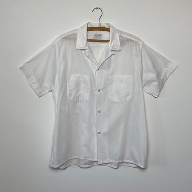 Vintage 1950s Shirt 50s Size Large White Cotton Van Heusen Loop Collar 