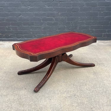 American Antique Mahogany Coffee Table with Gilded Leather Top, c.1960’s 