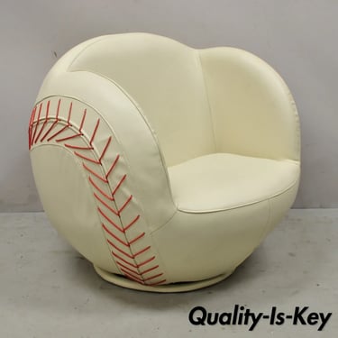 Modern White Vinyl Baseball Swivel Lounge Chair For Child's Room