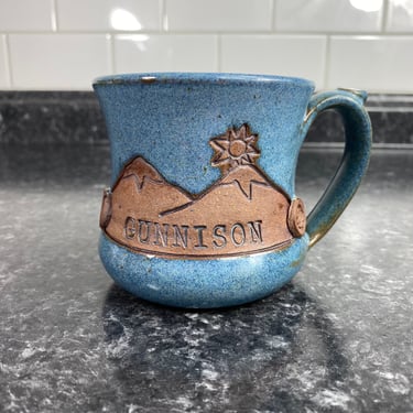 Vintage Gunnison Colorado Stoneware Coffee Mug, Hand Made Ceramic Pottery Mug, Novelty Travel, Souvenir Studio Pottery Mug, Mountain Decor 