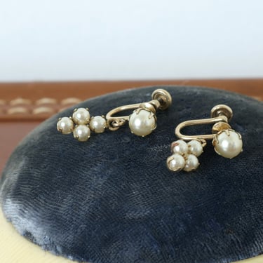 vintage 1940s 50s goldfill earrings • delicate pearl drops screw-back earrings 