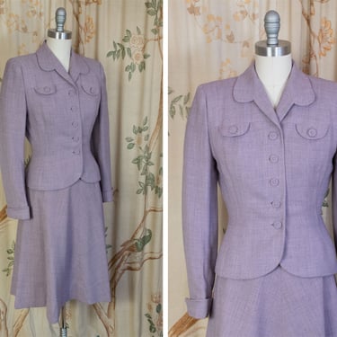 1950s Suit - The Parklane Suit - Chic Vintage 50s Woven Lavender and Grey Suit with Crisp, Interfaced A-Line Skirt 