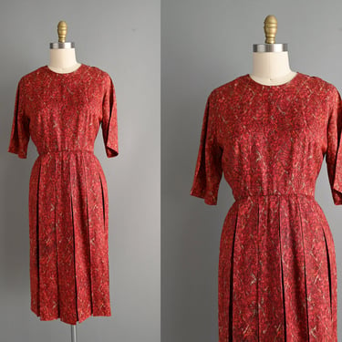 vintage 1950s Cranberry Red Silk Dress - Size Large 