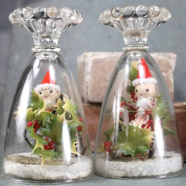 Vintage Christmas Candleholders | Santa Diorama | Circa 1950s | Vintage Christmas Santa Decor | FREE SHIPPING 