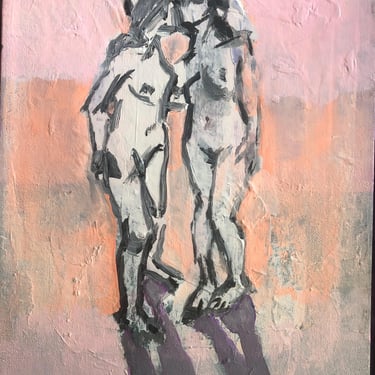 Figurative Nude Acrylic Painting of Two Women, 11” x 14”, LQBTQ Art 